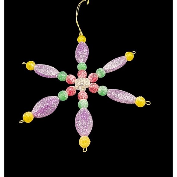 Vintage Handcrafted Sugar Gum Drop Beaded Snowflake 5.5" Christmas Ornament - Picture 2 of 3